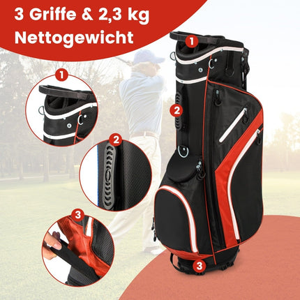 Golf Bag with 14 Dividers, 6 Pockets, Rain Cover, Red