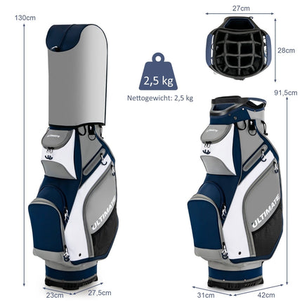 Golf Bag with 14 Full-Length Dividers, Navy/Grey