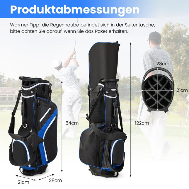 Torba golfowa z 14-stopniową przegrodą, 6 kieszeniami, pokrowiec przeciwdeszczowy, niebieska