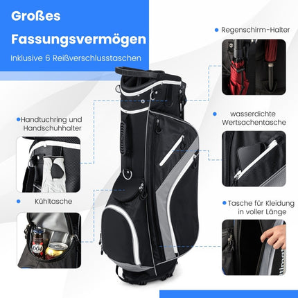 Golf Bag with 14-Way Divider, 6 Pockets, Rain Cover, Gray