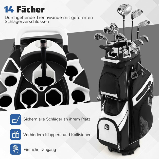 Torba na wózek golfowy, 14-drożna przegroda, 11 kieszeni, czarna