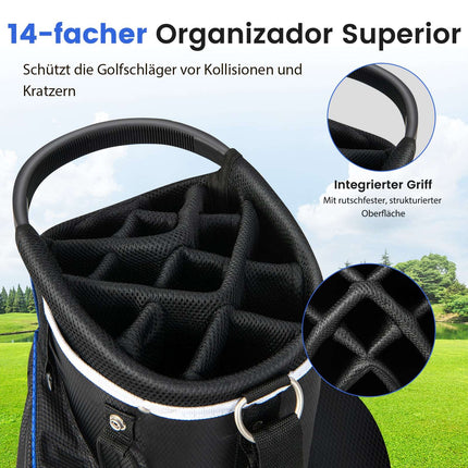 Golf Cart Bag with 14 Dividers, Rain Cover, Blue
