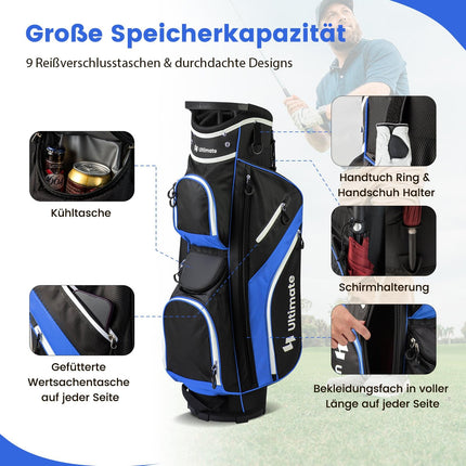 Golf Cart Bag with 14 Dividers, Rain Cover, Blue