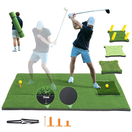 Golf Hitting Mat 5x4ft, 4-In-1 Turf With Inserts