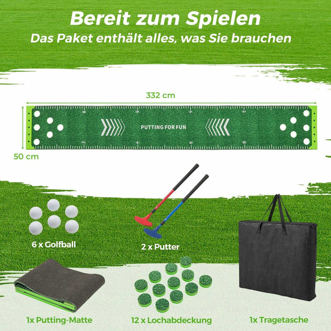 Mata do puttingu w golfie z regulowanym zestawem kijów i piłek