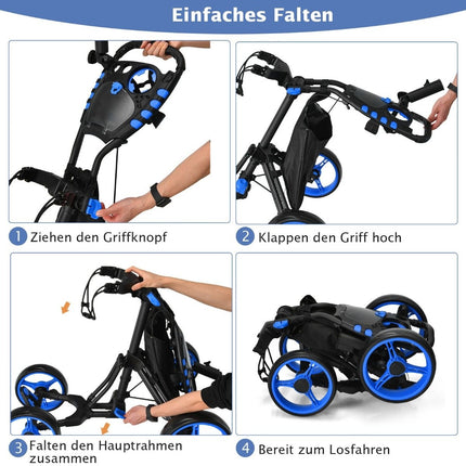 Golf Trolley 4 Wheel Golf Trolley Golf Cart Golf Folding Golf Caddy Golf Push Cart Made of Aluminum Blue