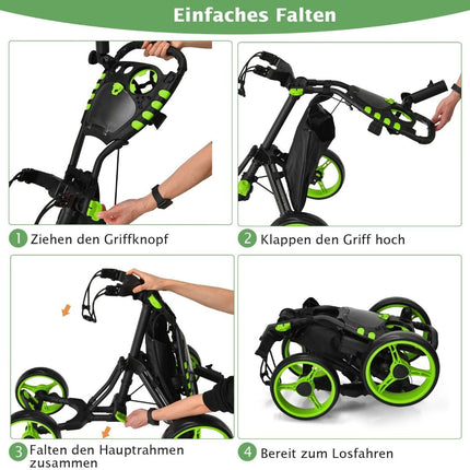 Golf Trolley 4 Wheel Golf Trolley Golf Cart Golf Folding Golf Caddy Golf Push Cart Made of Aluminum Green