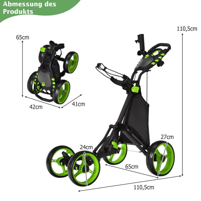 Golf Trolley 4 Wheel Golf Trolley Golf Cart Golf Folding Golf Caddy Golf Push Cart Made of Aluminum Green