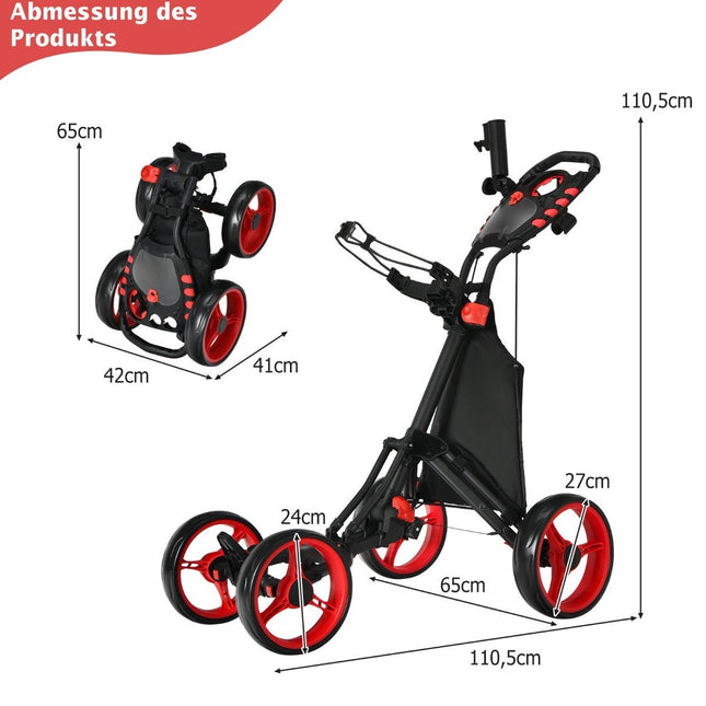 Golf Trolley 4 Wheel Golf Trolley Golf Cart Golf Folding Golf Caddy Golf Push Cart Made of Aluminum Red