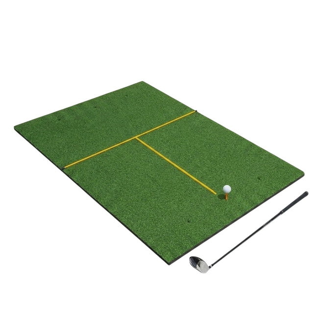 Golfslagmat met 2 rubberen tees, 2 alignment sticks en 6 tee-posities, 152 x 92 cm, dikte 32 mm