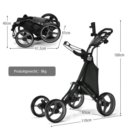 Golf trolley 4 wheel golf trolley golf cart golf foldable golf caddy golf push cart made of aluminum gray