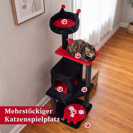 Gothic Cat Tree 144cm with Scratching Posts, Black & Red