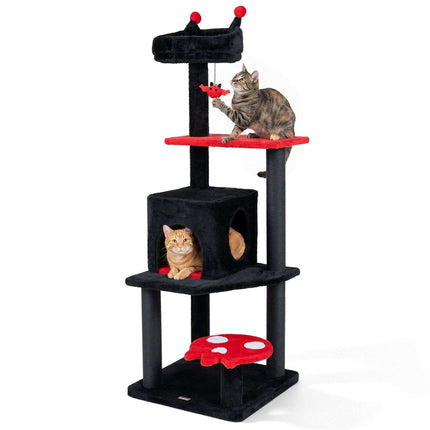 Gothic Cat Tree 144cm with Scratching Posts, Black & Red