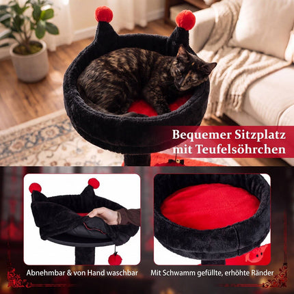 Gothic Cat Tree 144cm with Scratching Posts, Black & Red