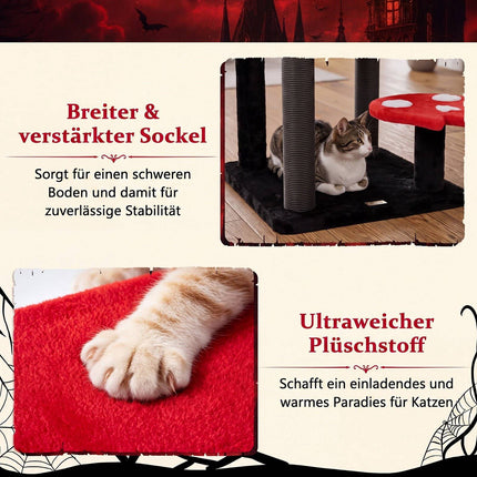 Gothic Cat Tree 144cm with Scratching Posts, Black & Red
