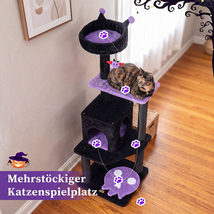 Gothic Cat Tree with Scratching Posts, Bed & Cave, 144 cm