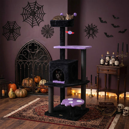 Gothic Cat Tree with Scratching Posts, Bed & Cave, 144 cm