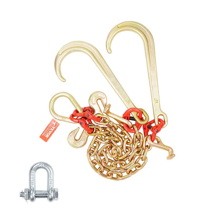 Grade 80 V Bridle Tow Chain, 3/8 in x 2 ft, J-T-Grab Hooks