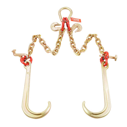 Grade 80 V Bridle Tow Chain, 3/8 in x 2 ft, J-T-Grab Hooks