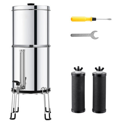 Gravity-Fed Water Filter, 2.25 Gal, Stainless Steel, 2 Carbon Filters