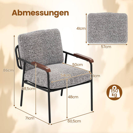 Gray Accent Chair with Cushion, Wide Padded Seat