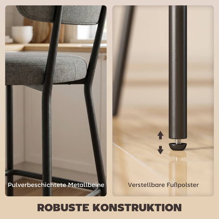 Gray Bar Stools Set of 2, Curved Back, Metal Frame