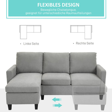 Gray Corner Sofa with Chaise, Polyester Upholstery