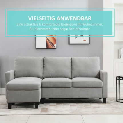 Gray Corner Sofa with Chaise, Polyester Upholstery