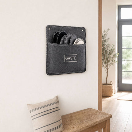 Gray Felt Guest Slippers Set, 6 Pairs with Storage Bag