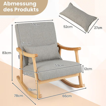 Gray Indoor Rocking Chair with High Back & Cushion