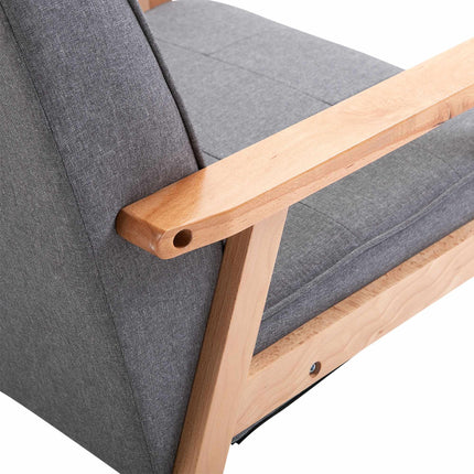 Gray Linen Armchair with Wooden Frame, 120kg Capacity