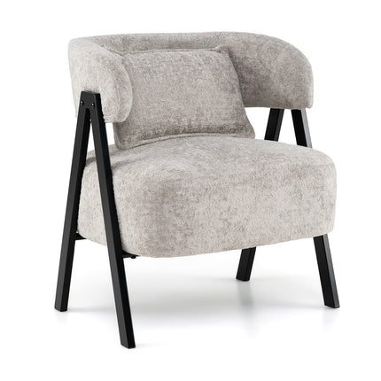 Gray Lounge Chair with Faux Fur and Lumbar Pillow