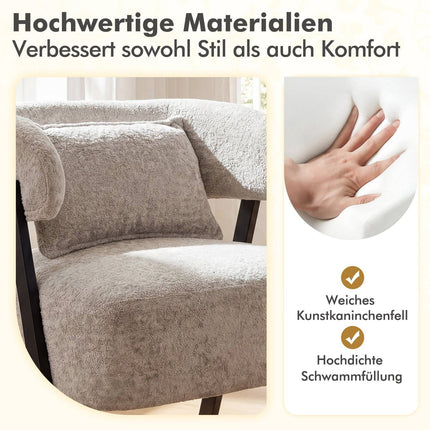 Gray Lounge Chair with Faux Fur and Lumbar Pillow
