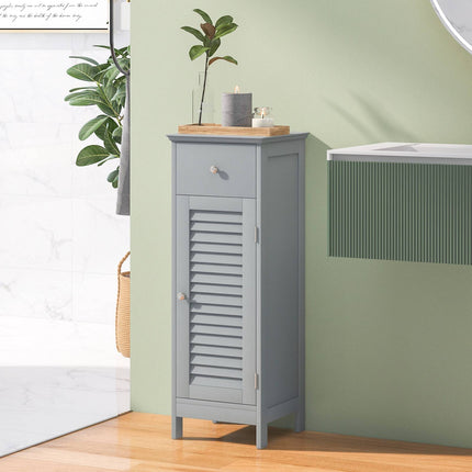 Gray MDF Bathroom Floor Cabinet with Drawer & Shutter Door