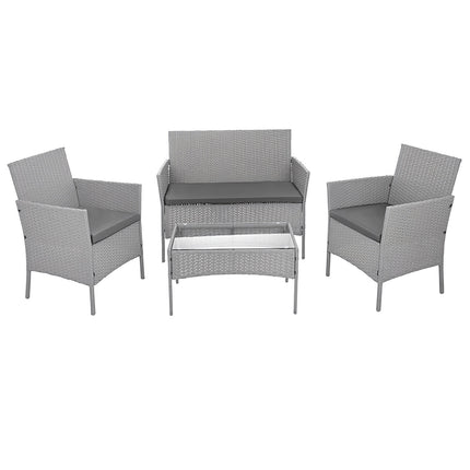 Gray Rattan Garden Furniture Set – 2 Chairs, Sofa, Table