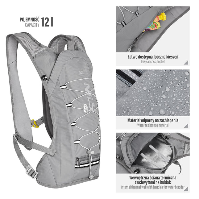 Gray Running Backpack, Lightweight, Adjustable Straps