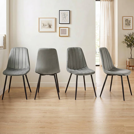 Gray Upholstered Dining Chairs Set of 4 with Metal Legs