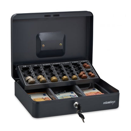 Gray cash box with 2 keys