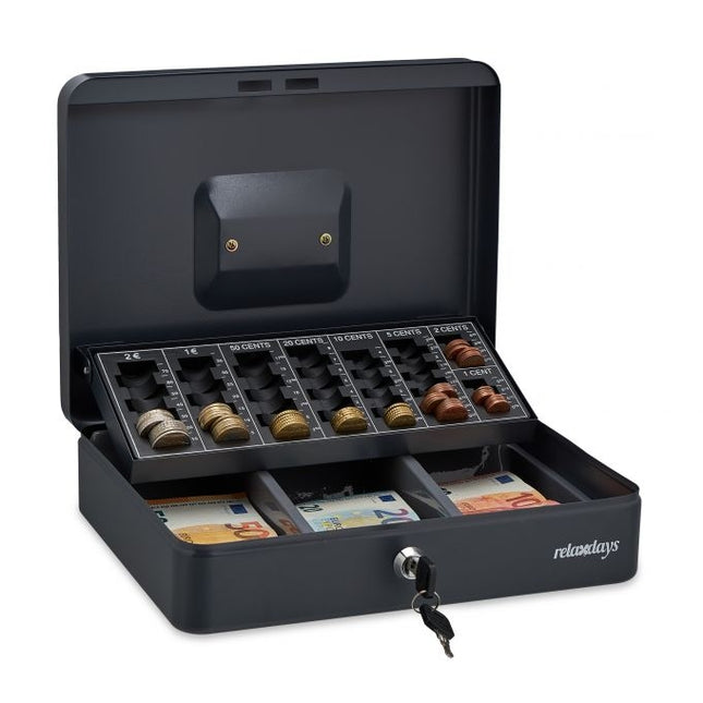 Gray cash box with 2 keys