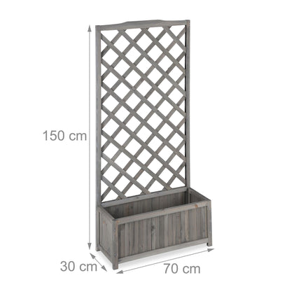 Gray planter box with trellis