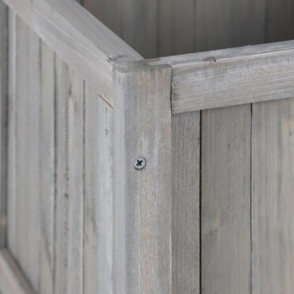 Gray planter box with trellis