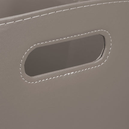 Gray wooden basket in imitation leather