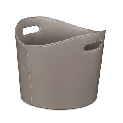 Gray wooden basket in imitation leather