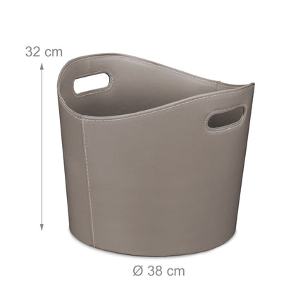 Gray wooden basket in imitation leather