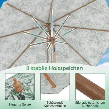 Green 270 cm Patio Umbrella with Tilt and Ventilation