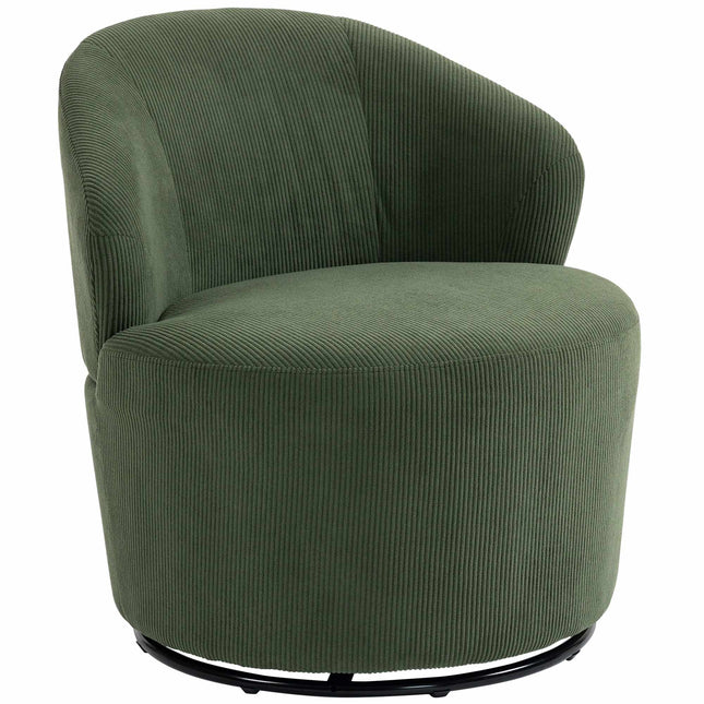 Green Corduroy Swivel Chair, 360 Rotation, Ergonomic Back