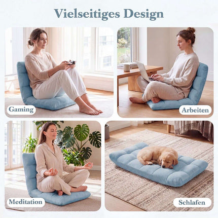 Green Folding Floor Chair, Adjustable Backrest, Coral Fleece