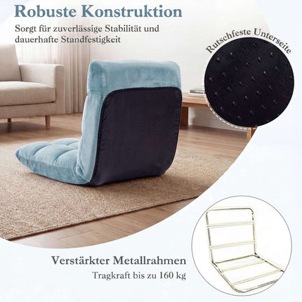 Green Folding Floor Chair, Adjustable Backrest, Coral Fleece