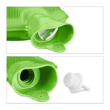 Green Hot Water Bottle 2L, Leak-Proof, Pain Relief
