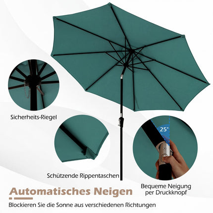 Green Patio Umbrella, 303 cm, Crank Tilt, Weather-Resistant